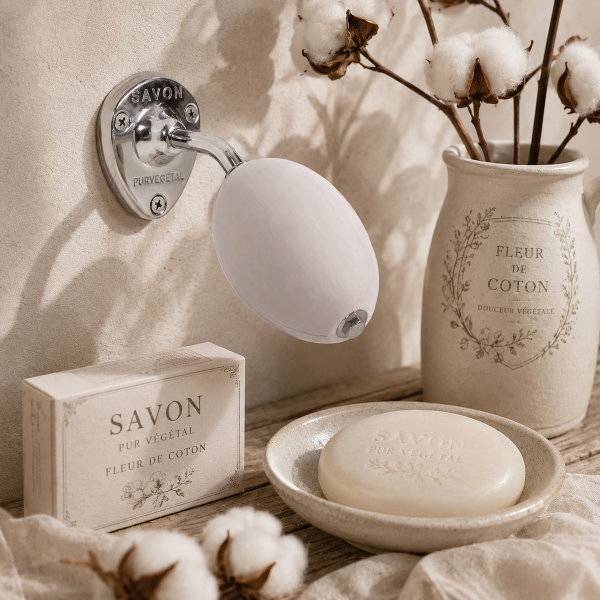 Support Mural Inox & Savon fleur de coton