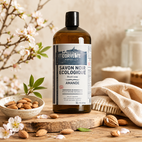 Savon noir liquide AMANDE à l’huile de lin – 1L – ECOCERT Ecodétergent