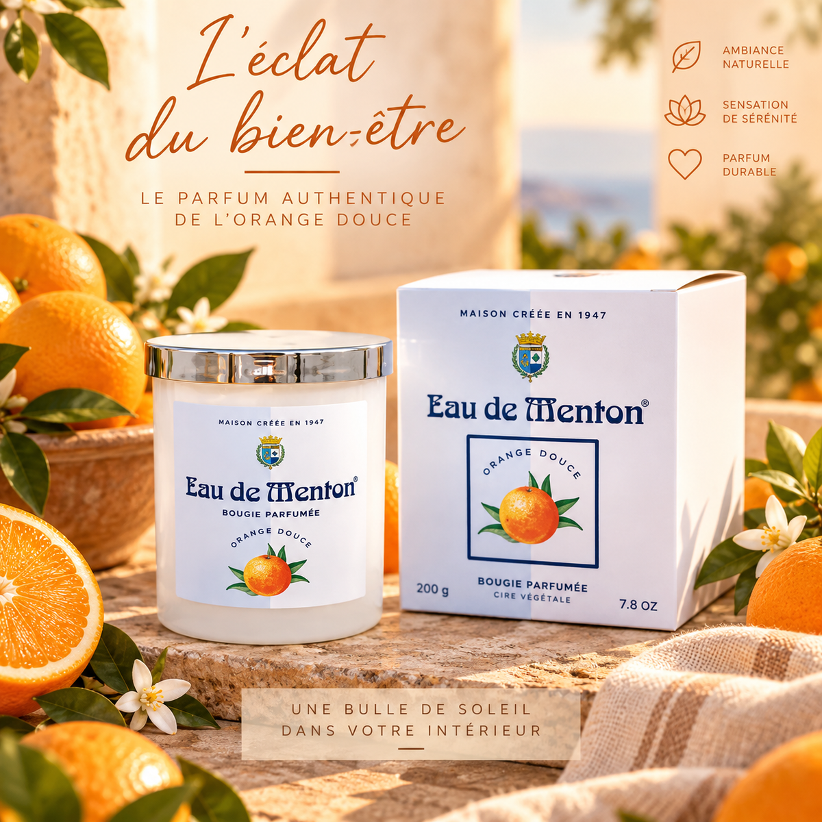 Bougie Artisanale 220g – Orange Douce