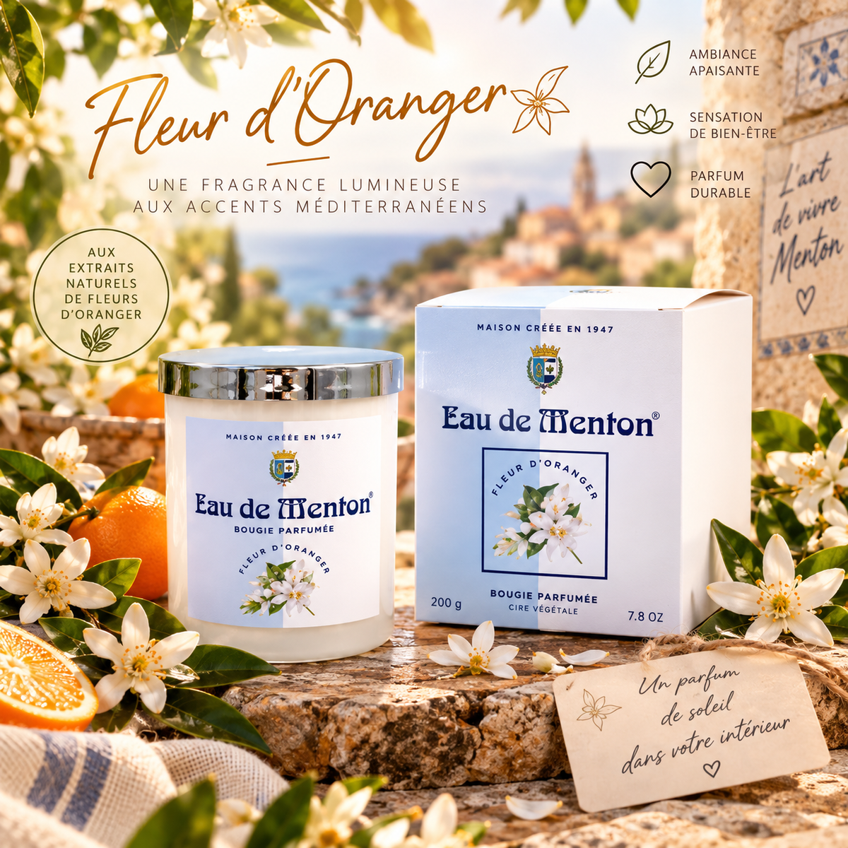 Bougie Artisanale 220g – Fleur d’Oranger