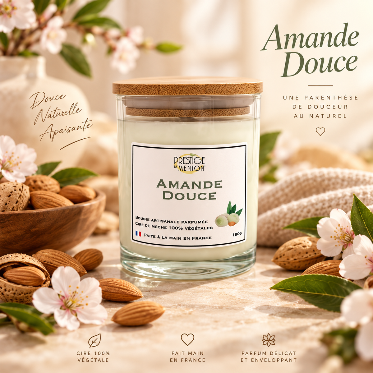 Bougie amande douce prestige de menton 180g