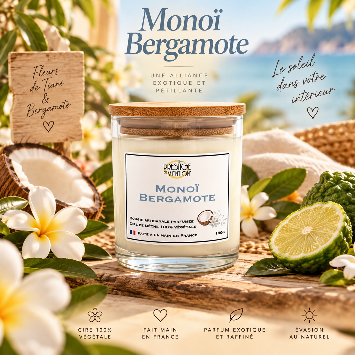 Bougie monoï bergamote prestige de menton 180g