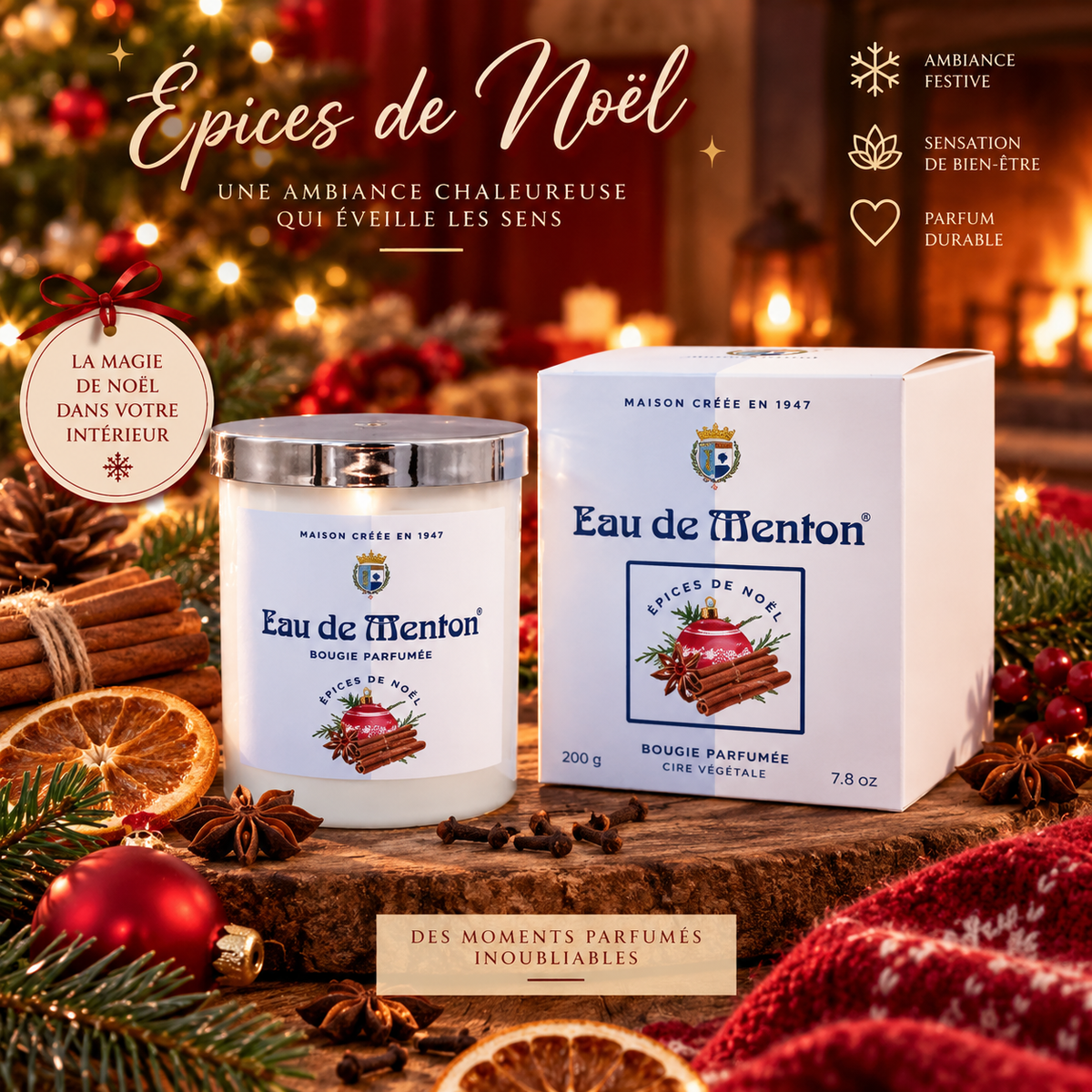 Bougie Artisanale 220g – Epices de Noël
