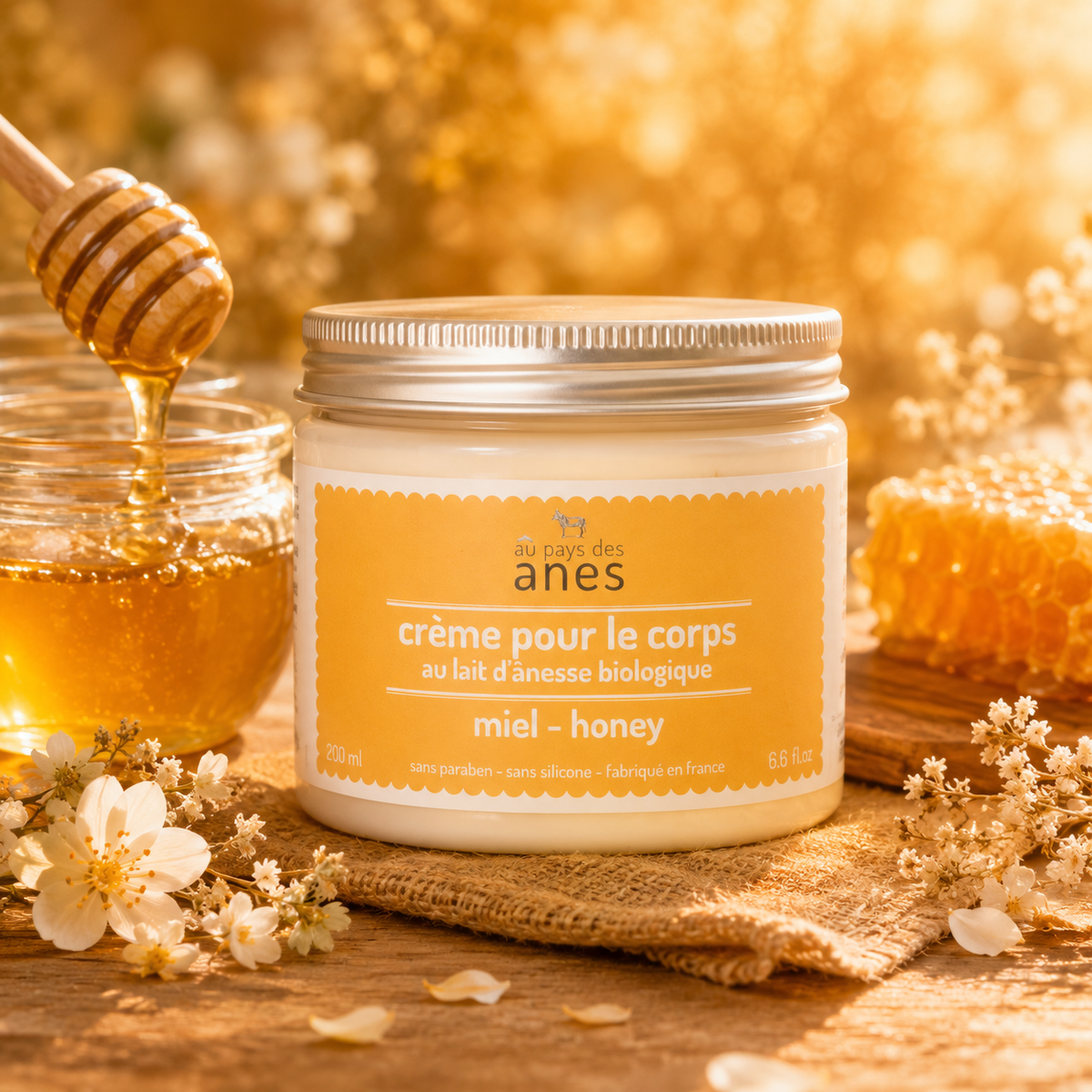 Crème corps au lait d’ânesse biologique miel 200 ml