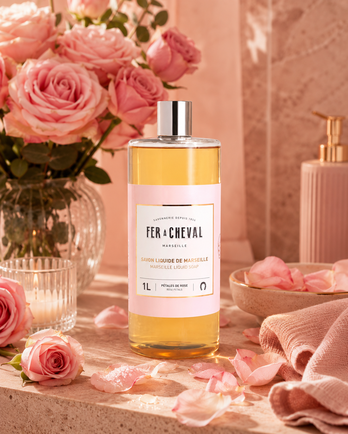 SAVON LIQUIDE DE MARSEILLE PÉTALES DE ROSE 1L