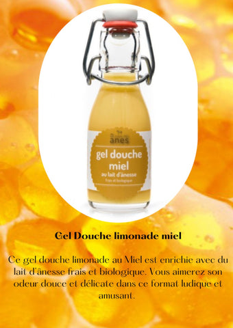 Gel douche limonade au lait d'ânesse frais et biologique miel 100 ml