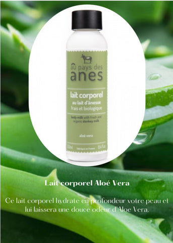 Lait corporel au lait d’ânesse frais et biologique aloe vera 250 ml