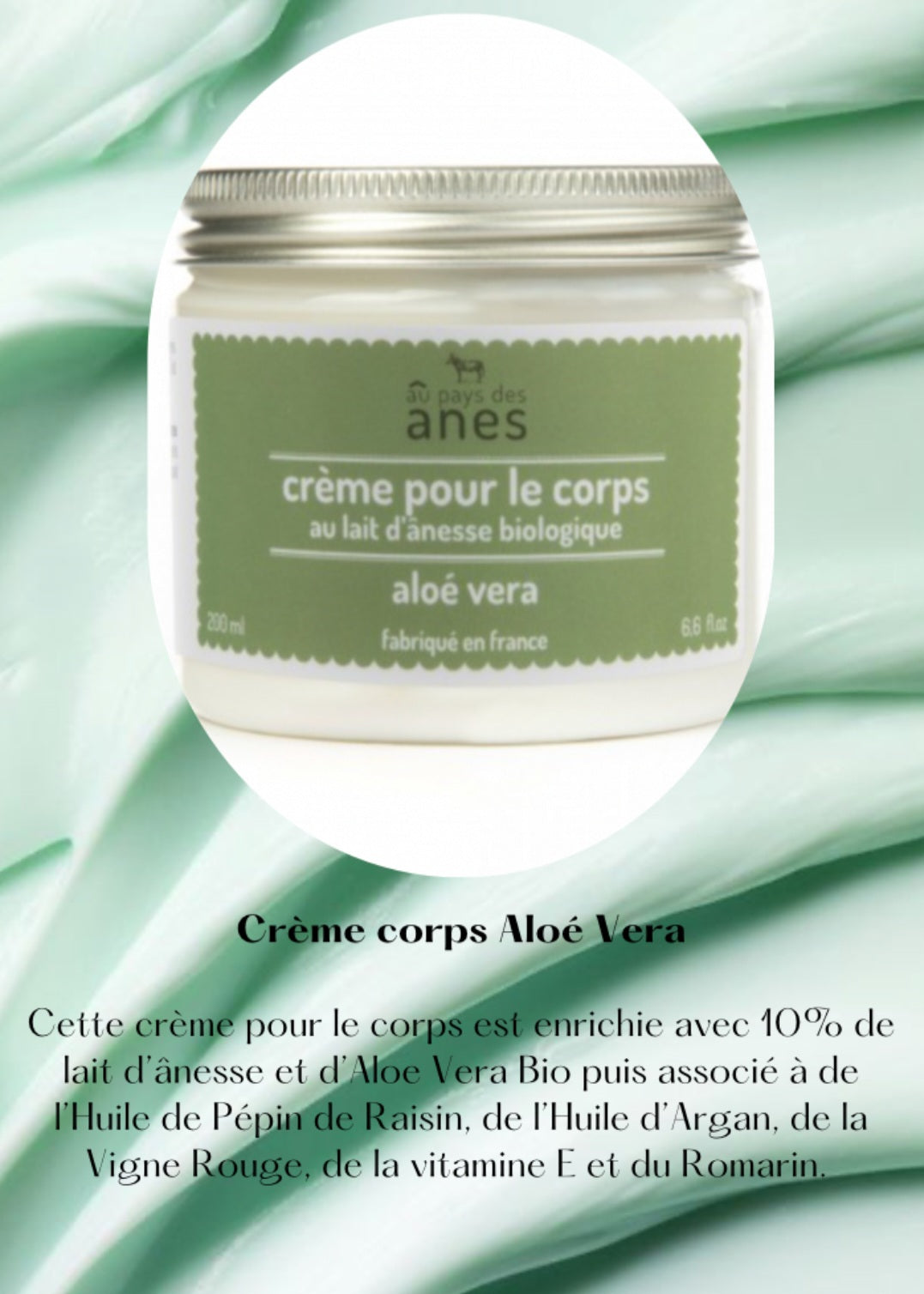 Crème corps au lait d’ânesse biologique aloe vera 200 ml