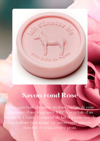 Savon rond sans huile de palme au lait d'ânesse biologique rose 100g