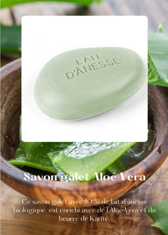 Savon galet au lait d'ânesse biologique aloe vera 150 g