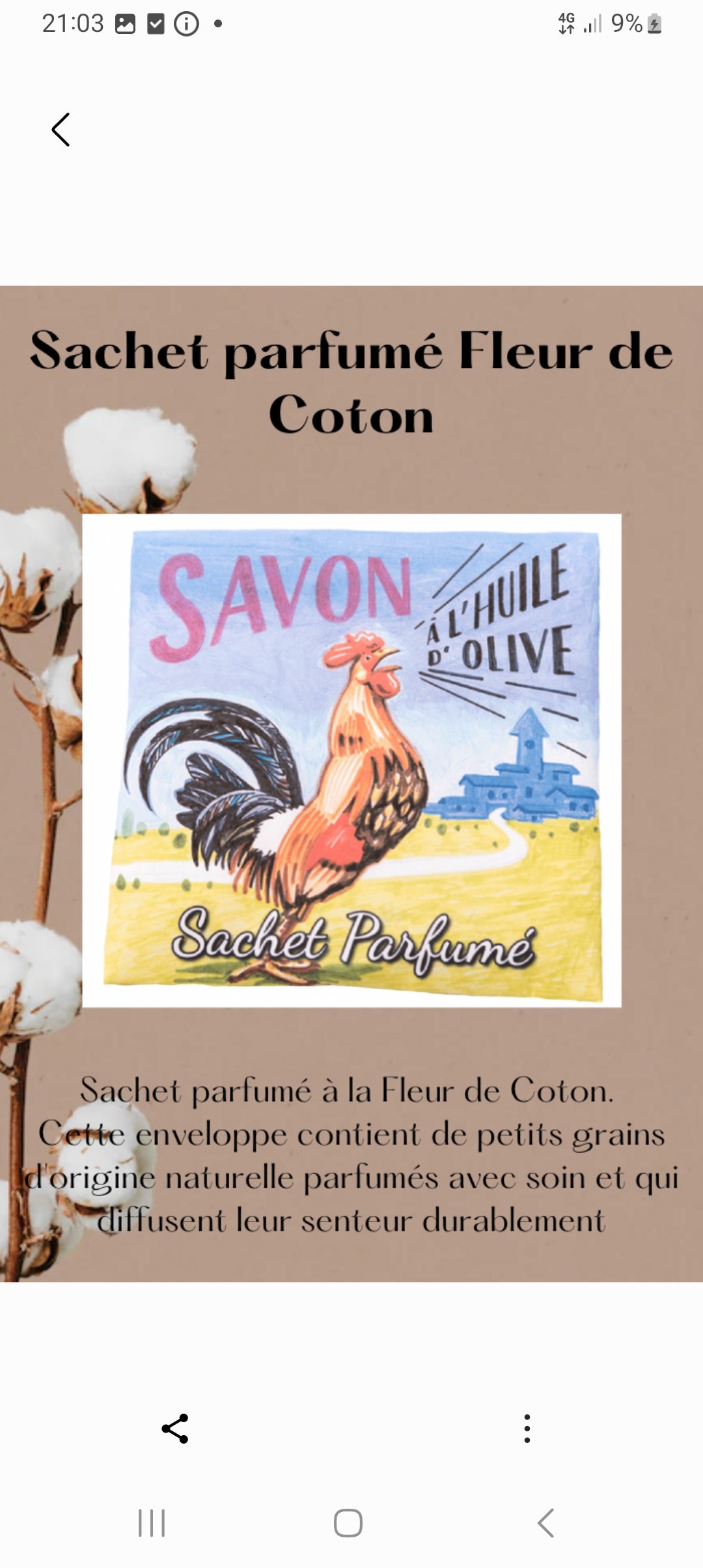 Sachet Parfumé "Coq" - Fleur de Coton