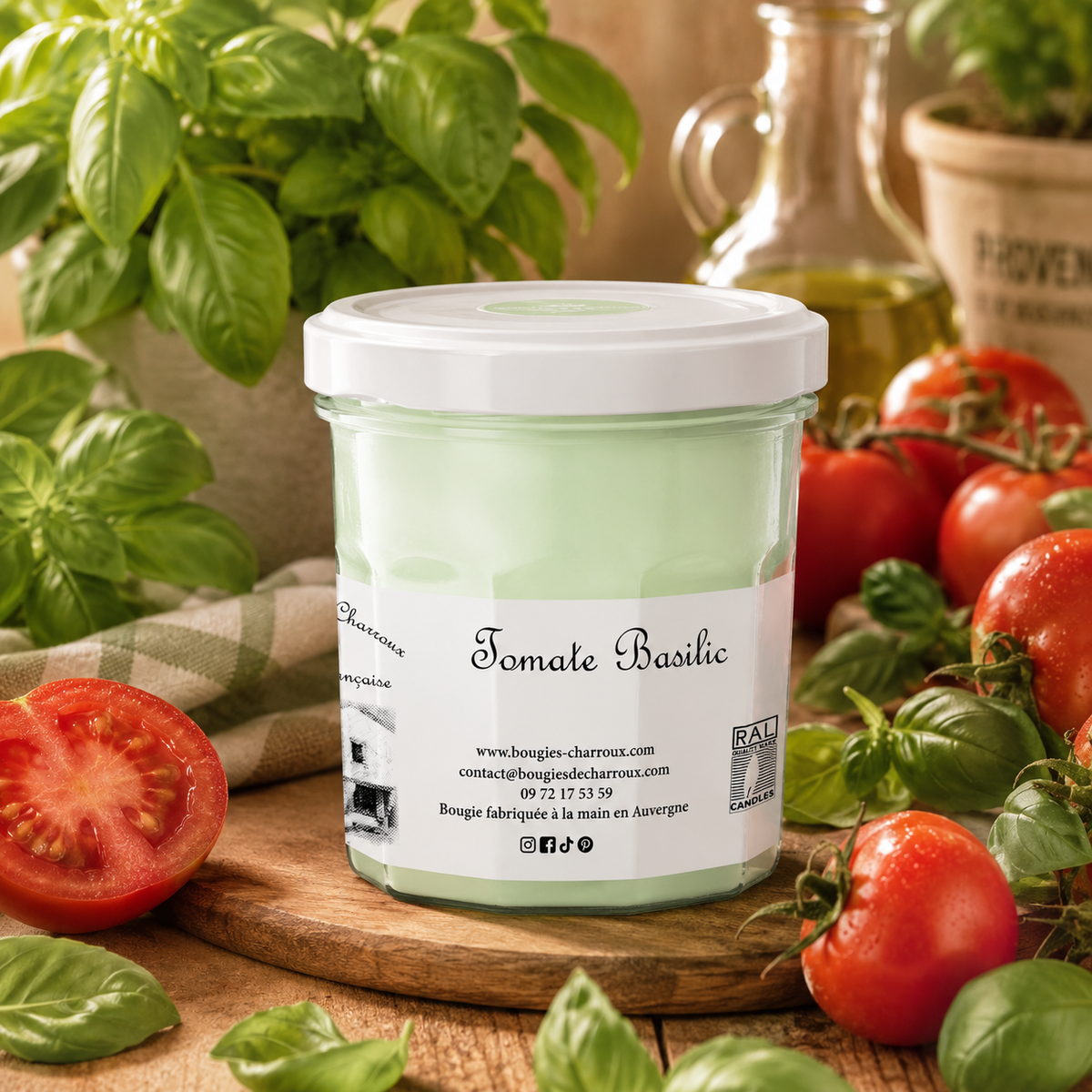 Bougie parfumée à la tomate/basilic