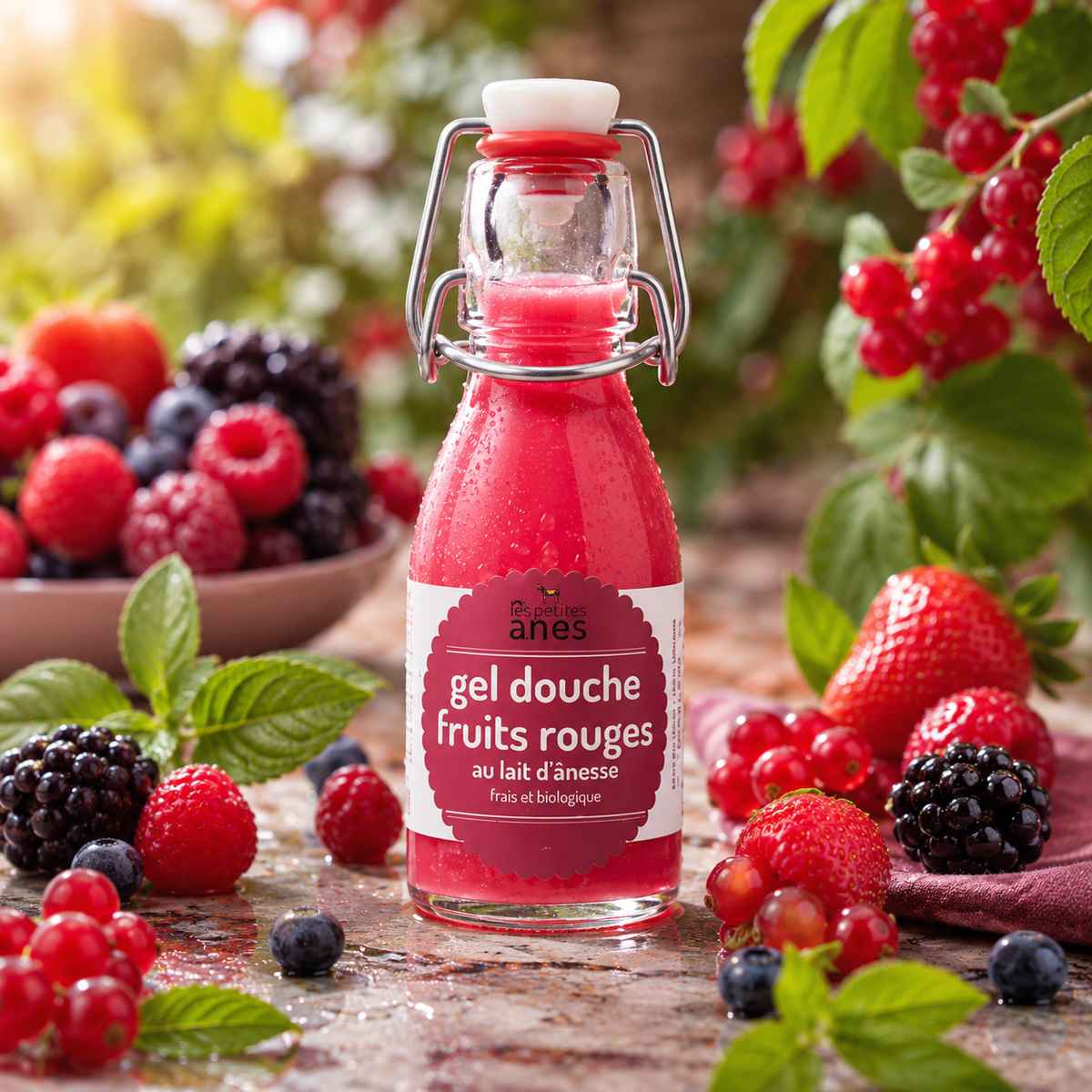 Gel douche limonade au lait d'ânesse frais et biologique fruits rouges 100 ml
