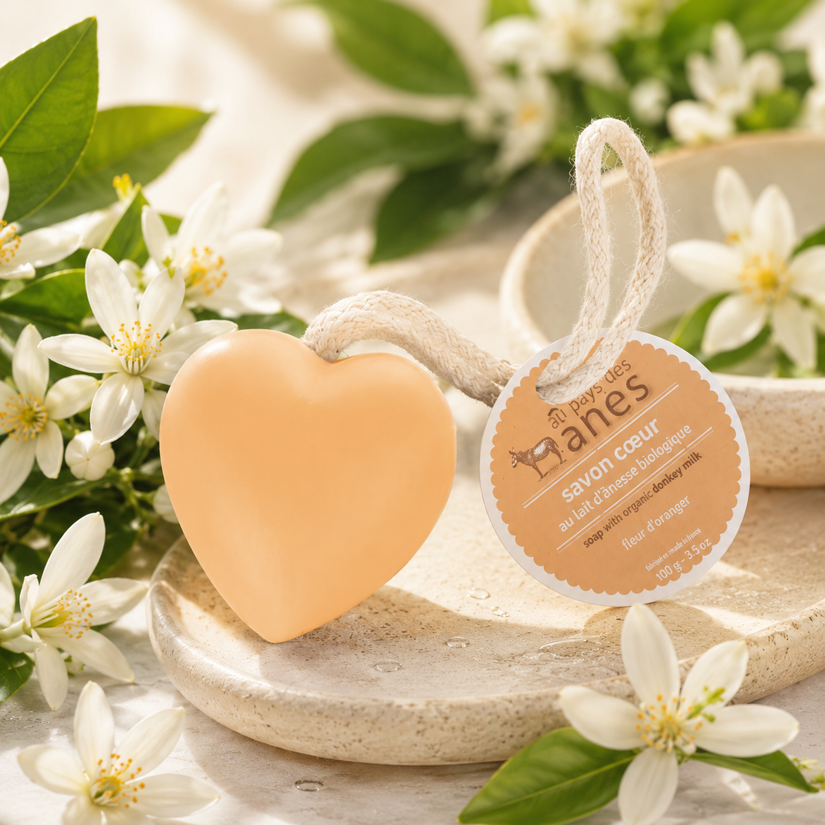 Savon cœur au lait d'ânesse biologique fleur d'oranger 100 g