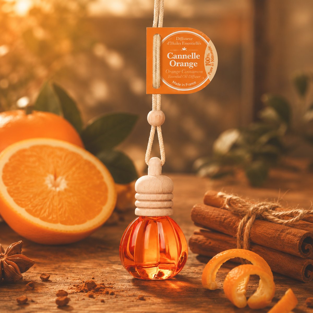 Diffusseur de parfum a suspendre (huiles essentielles) canelle/orange 10ml