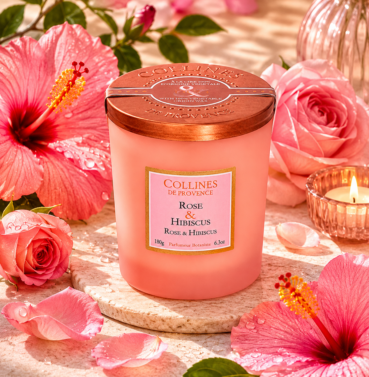Bougie Parfumée Rose & Hibiscus Coulée à la main