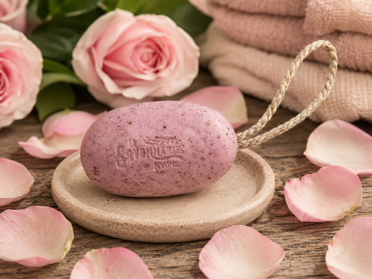 Savon exfoliant à la rose