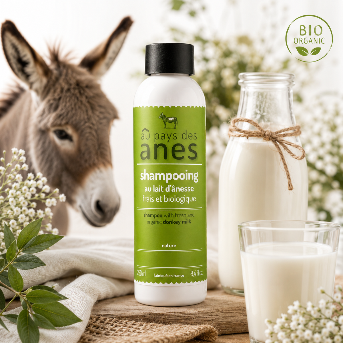 Shampooing au lait d'ânesse frais et biologique 250 ml