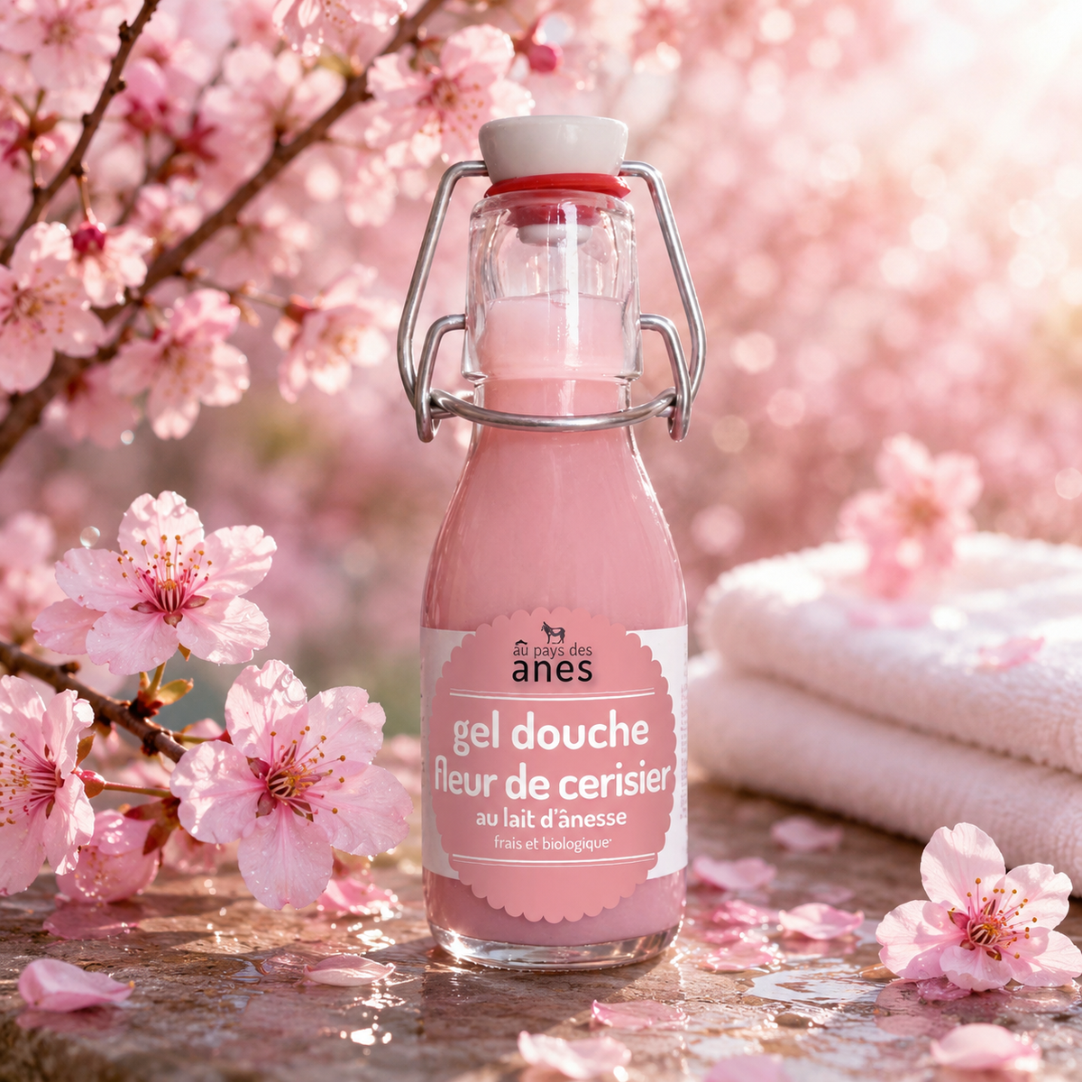 Gel douche limonade au lait d'ânesse frais et biologique Fleur de cerisier 100 ml