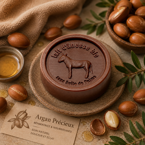 Savon rond sans huile de palme au lait d'ânesse biologique argan 100g