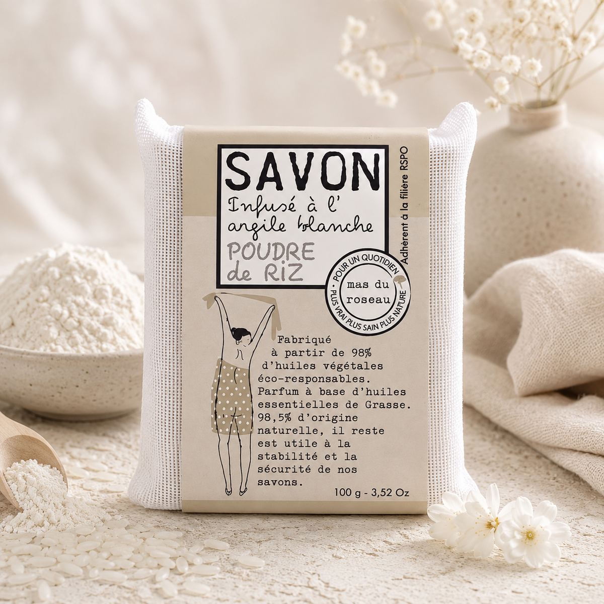 SAVONNETTE PARFUMEE COLOREE POUDRE DE RIZ