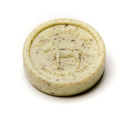 Savon rond exfoliant sans huile de palme au lait d'ânesse biologique tilleul 100g